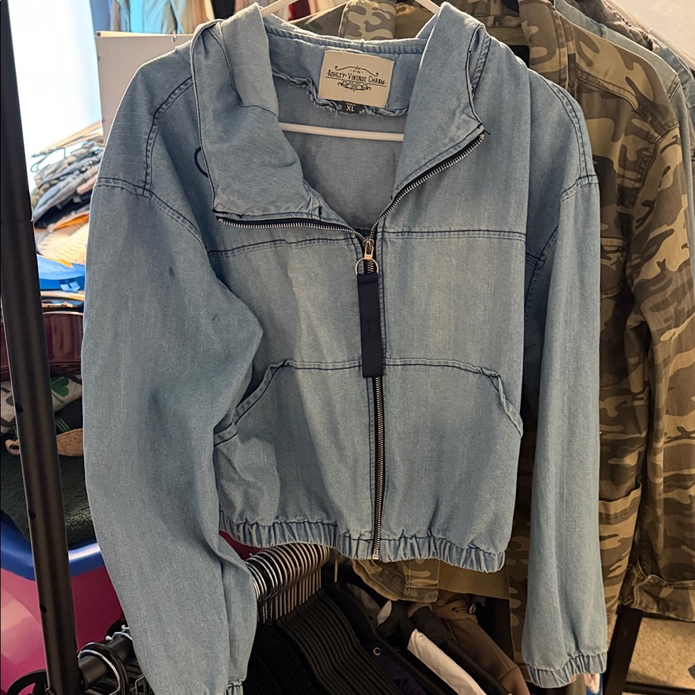 Light Wash Denim Zip-Up Jacket